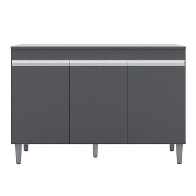 Balcão Gabinete De Pia Com Tampo 120cm 3 Portas Manu - Ajl Móveis Cor Cinza
