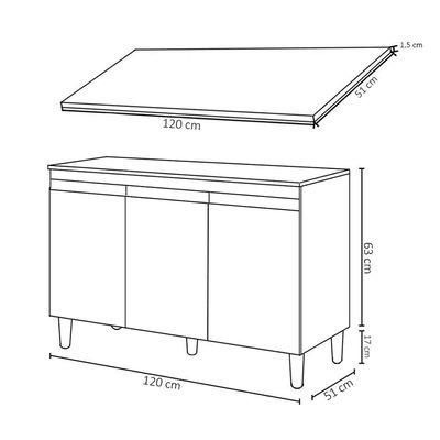 Balcão Gabinete De Pia Com Tampo 120cm 3 Portas Manu - Ajl Móveis Cor Cinza