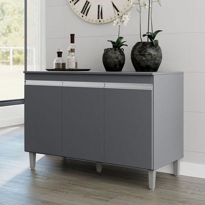 Balcão Gabinete De Pia Com Tampo 120cm 3 Portas Manu - Ajl Móveis Cor Cinza