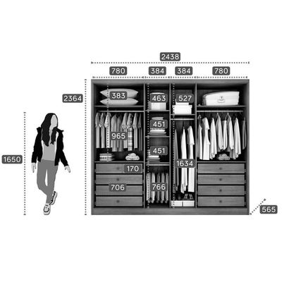 Guarda Roupa Casal 6 Portas E 8 Gavetas C/ Espelho Rizon Plus Freijo Cumaru - Novo Horizonte