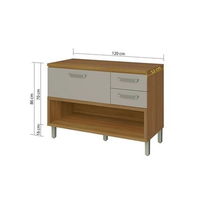 Gabinete P- Pia Cozinha Balcão Princesa 1porta E 2gavetas C- Tampo 120cm Freijo-off White Nesher