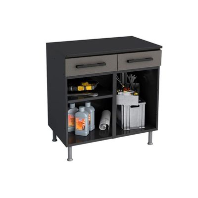 Gabinete Balcão Multibox Aço 2 Portas C-chave E 2 Gavetas C-tampo 80cm Preto-cinza