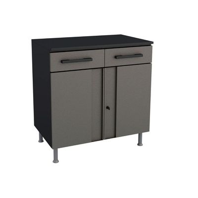 Gabinete Balcão Multibox Aço 2 Portas C-chave E 2 Gavetas C-tampo 80cm Preto-cinza
