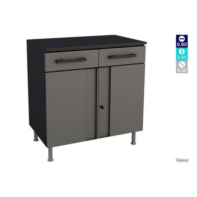Gabinete Balcão Multibox Aço 2 Portas C-chave E 2 Gavetas C-tampo 80cm Preto-cinza