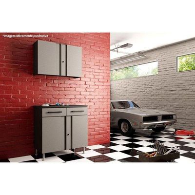 Gabinete Balcão Multibox Aço 2 Portas C-chave E 2 Gavetas C-tampo 80cm Preto-cinza