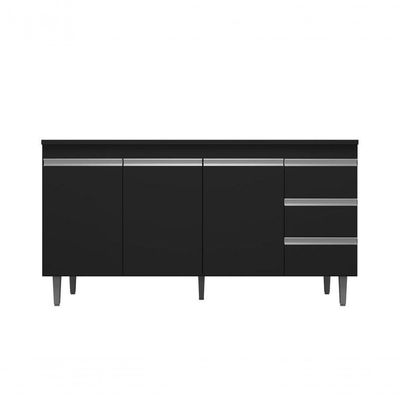 Balcão Gabinete Para Pia Andreia Sem Tampo 150cm 3 Portas 3 Gavetas Preto