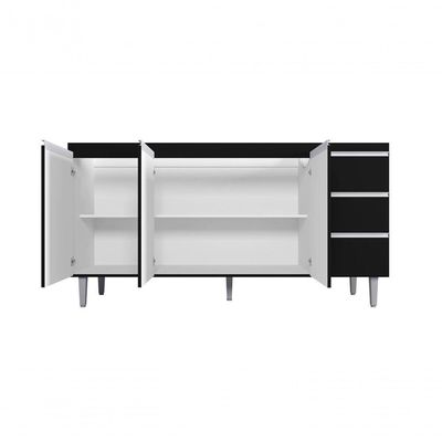 Balcão Gabinete Para Pia Andreia Sem Tampo 150cm 3 Portas 3 Gavetas Preto