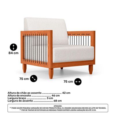 Kit Poltrona E Sofá Varanda Samoa Madeira Maciça Com Cordas Náutica Linho Natural - Desk Design
