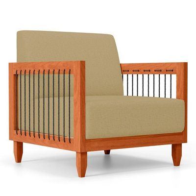 Kit Poltrona E Sofá Varanda Samoa Madeira Maciça Com Cordas Náutica Linho Dourado - Desk Design
