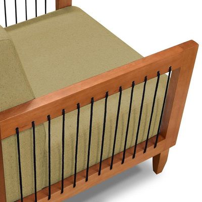 Kit Poltrona E Sofá Varanda Samoa Madeira Maciça Com Cordas Náutica Linho Dourado - Desk Design