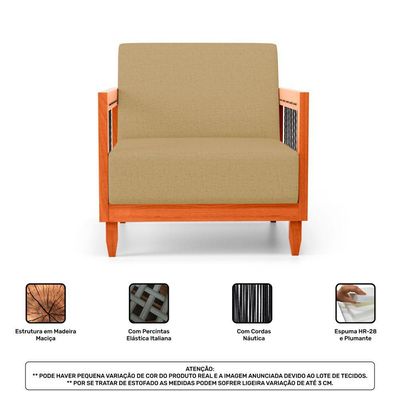 Kit Poltrona E Sofá Varanda Samoa Madeira Maciça Com Cordas Náutica Linho Dourado - Desk Design