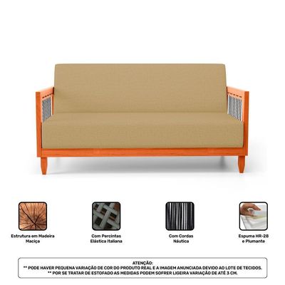 Kit Poltrona E Sofá Varanda Samoa Madeira Maciça Com Cordas Náutica Linho Dourado - Desk Design
