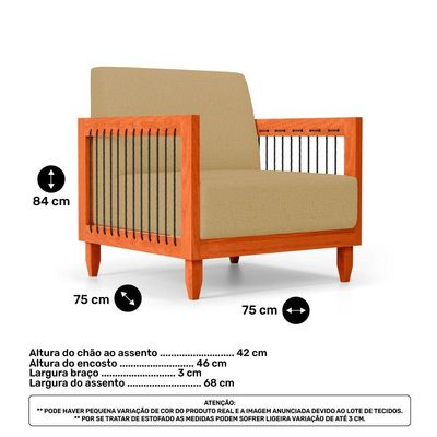 Kit Poltrona E Sofá Varanda Samoa Madeira Maciça Com Cordas Náutica Linho Dourado - Desk Design