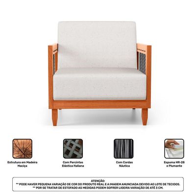 Kit 02 Poltronas E 01 Sofá Samoa Madeira Maciça Com Cordas Náutica Linho Natural - Desk Design