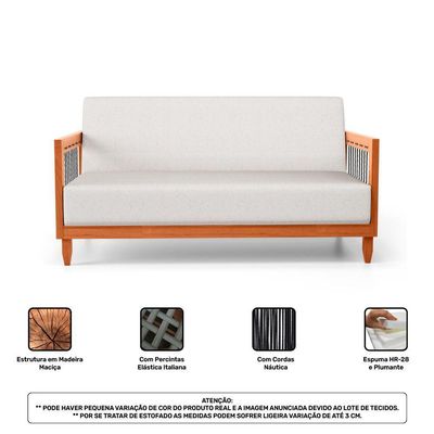 Kit 02 Poltronas E 01 Sofá Samoa Madeira Maciça Com Cordas Náutica Linho Natural - Desk Design