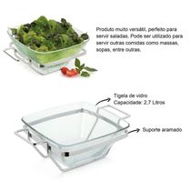 Saladeira De Vidro 2,7l Gourmet Salada Servir Base Inox Massa