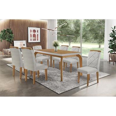 Sala De Jantar Completa Londrina Tampo Madeirado C/ Vidro 6 Cadeiras Imbuia/Bege Turim