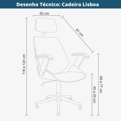 Cadeira Giratória Lisboa Bergen Rivatti C/ Encosto De Cabeça Madeira Laminada Pu Preto Base Rodízio