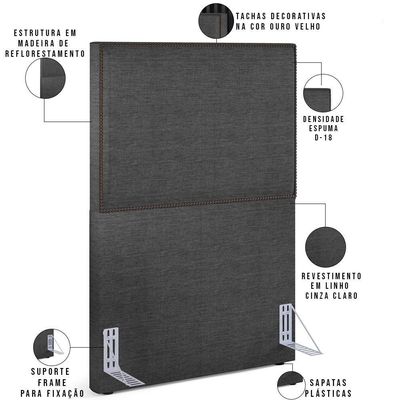 Cabeceira Cama Box Solteiro 100 Cm Linho Cinza Escuro