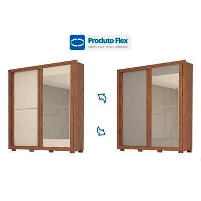 Guarda Roupa Casal 2 Portas de Correr e 3 Gavetas c/ Espelho Nicole Nature/Off White - ACP