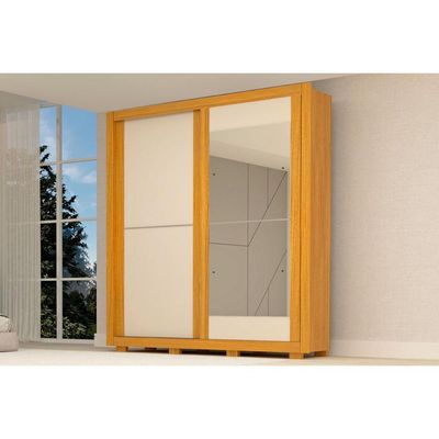 Guarda Roupa Casal 2 Portas de Correr e 3 Gavetas c/ Espelho Nicole Nature/Off White - ACP
