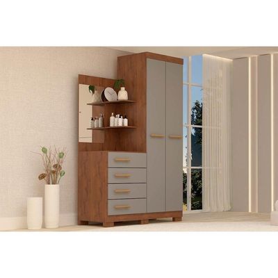 Guarda Roupa Solteiro 2 Portas e 4 Gavetas c/ Espelho Melissa Nature/Off White - ACP