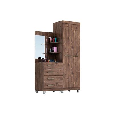 Guarda Roupa Solteiro 2 Portas e 4 Gavetas c/ Espelho Melissa Nature/Off White - ACP