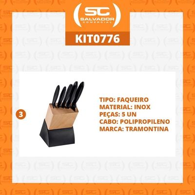 Kit - 3 Jogos De Facas Plenus Lâminas Aço Inox E Suporte De Madeira 6 Peças - Tramontina
