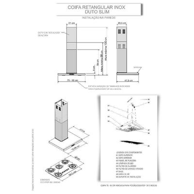 Coifa De Parede 75cm Retangular Duto Slim Inox 220v 220v