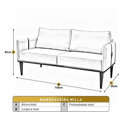 Sofá Namoradeira Milla Luxo Castellar Móbile Corino Caramelo Corino Caramelo