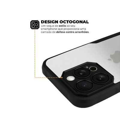 Kit Capa Dual Shock Sense e Pelicula Coverage 5D Pro Preta para iPhone 15 Pro - Gshield