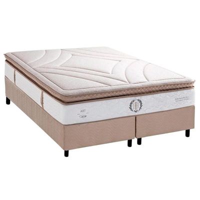 Cama Box Queen: Colchão Molas Ensacadas Poseidon Plus C1954 Pillow Top + Base Crc Suede Clean