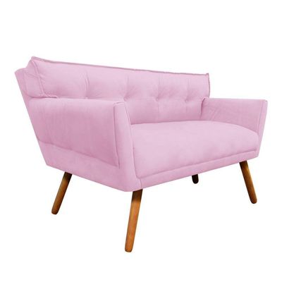 Kit 01 Namoradeira E 02 Poltronas Anitta Suede Pés Palito Castanho D'rossi Cor Rosa Bebê