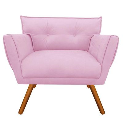 Kit 01 Namoradeira E 02 Poltronas Anitta Suede Pés Palito Castanho D'rossi Cor Rosa Bebê