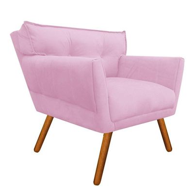 Kit 01 Namoradeira E 02 Poltronas Anitta Suede Pés Palito Castanho D'rossi Cor Rosa Bebê