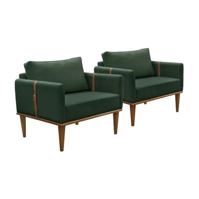 Conjunto - 2 Poltronas Milla Luxo Madeira Maciça Castellar Veludo Verde