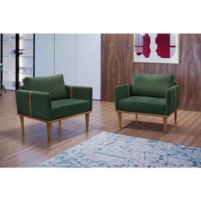 Conjunto - 2 Poltronas Milla Luxo Madeira Maciça Castellar Veludo Verde