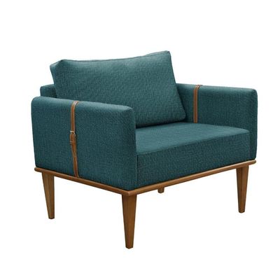 Conjunto - 2 Poltronas Milla Luxo Madeira Maciça Castellar Linho Azul