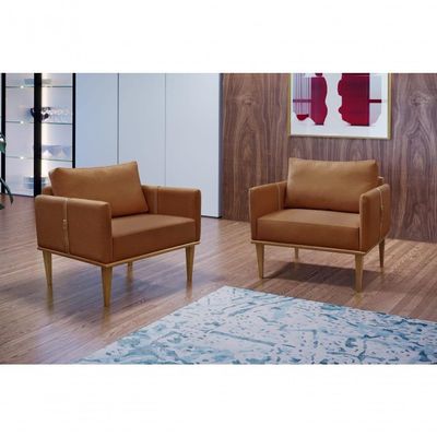 Conjunto - 2 Poltronas Milla Luxo Madeira Maciça Castellar Corino Caramelo