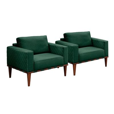 Conjunto - 2 Poltronas Bella Luxo Madeira Maciça Castellar Veludo Verde
