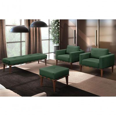 Conjunto - 2 Poltronas Bella Luxo Madeira Maciça Castellar Veludo Verde