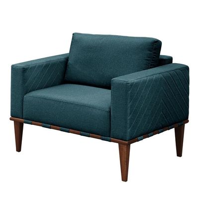 Conjunto - 2 Poltronas Bella Luxo Madeira Maciça Castellar Linho Azul