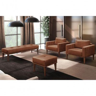 Conjunto - 2 Poltronas Bella Luxo Madeira Maciça Castellar Corino Caramelo