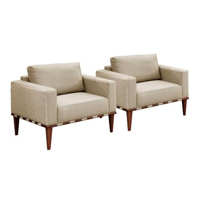 Conjunto - 2 Poltronas Bella Luxo Madeira Maciça Castellar Linho Bege