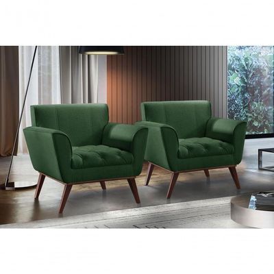 Conjunto - 2 Poltronas Lise Luxo Madeira Maciça Castellar Veludo Verde