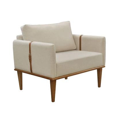 Conjunto - 2 Poltronas Milla Luxo Madeira Maciça Castellar Veludo Bege Claro