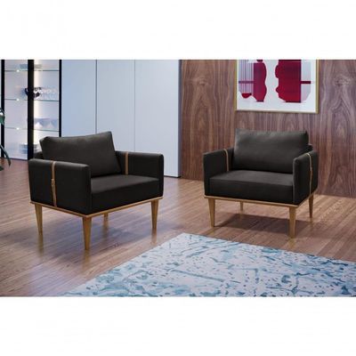 Conjunto - 2 Poltronas Milla Luxo Madeira Maciça Castellar Corino Preto