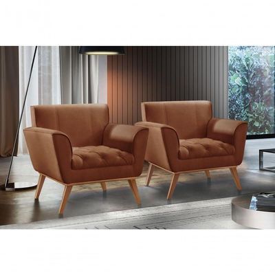 Conjunto - 2 Poltronas Lise Luxo Madeira Maciça Castellar Corino Caramelo