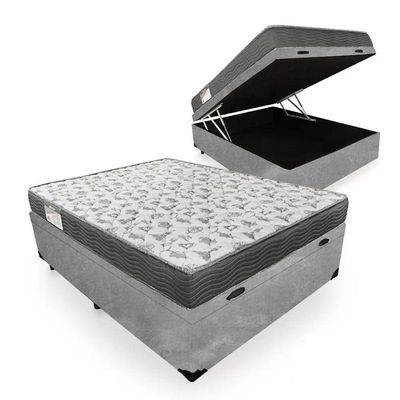 Cama Box Baú Casal Suede + Colchão De Espuma D33 - Sereneprime - 138cm cinza