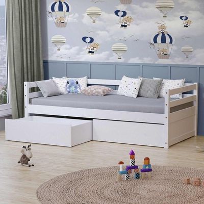 Cama Solteiro Slim Rb Com 02 Gavetas Madeira Maciça Branco Housin